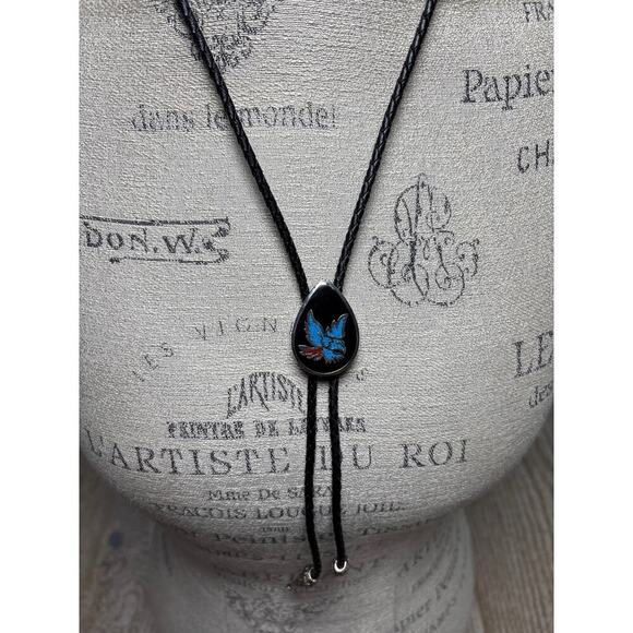 Vintage Turquoise Eagle Bolo Tie USA Western - Picture 3 of 3
